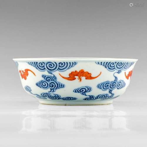 A Chinese blue and white with iron red enamel bowl, Guangxu ...