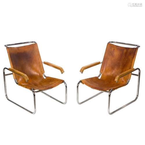 Marcel Breuer, B-35 Lounge Chairs, Pair