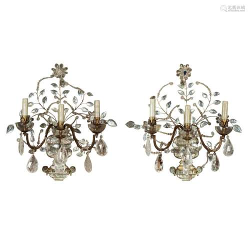A pair of Louis XV style gilt-metal-mounted rock crystal bra...