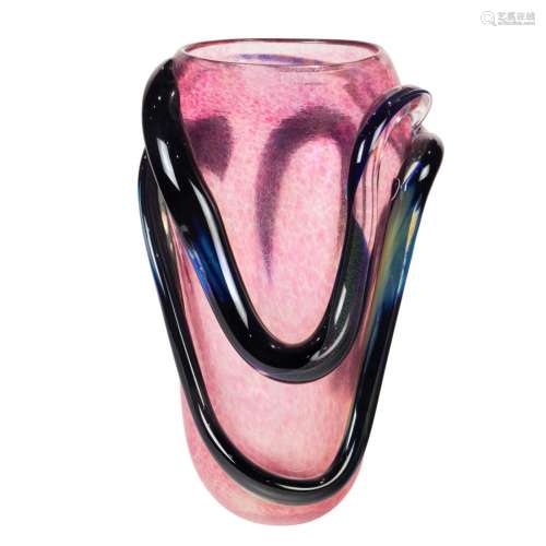 A large Contemporary red mottled iridescent glass vase, date...