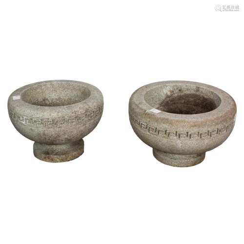 A pair of Prarie School garden urns