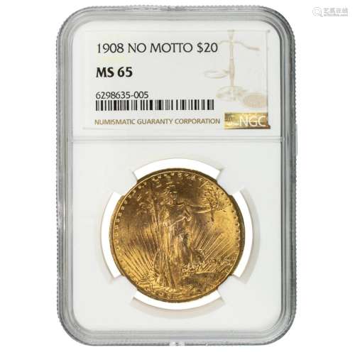 1908 No Motto $20 Gold St