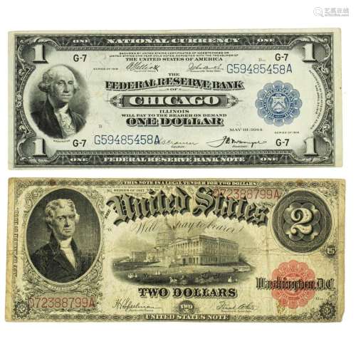 US Currency Lot: $2 Large Note 1917 Series 'Legal Tender...