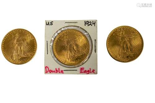 Three 1924 $20 Gold St