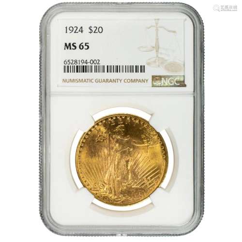 1924 $20 Gold St Gaudens Double Eagle NGC MS65