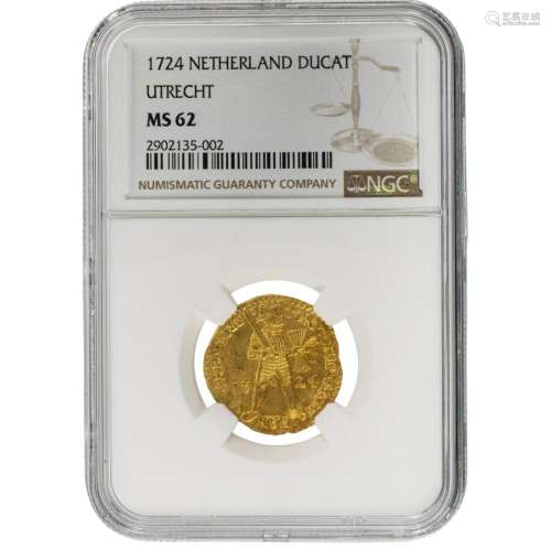 Dutch Utrecht 1724 Gold Ducat NGC MS62
