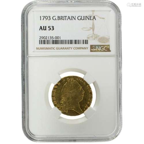 British Gold 1 Guinea 1793 NGC AU53