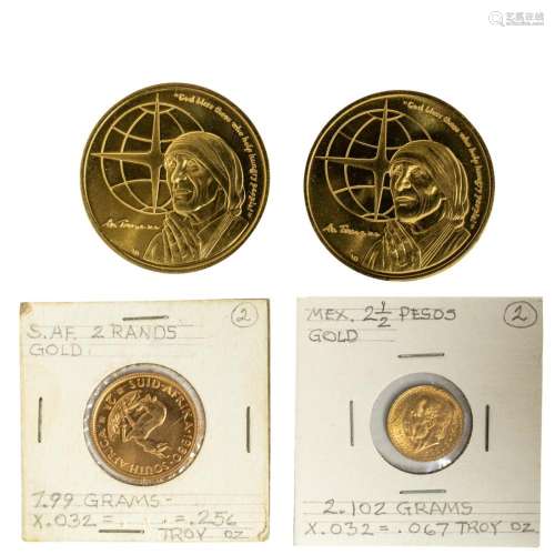 Two Foreign gold coins: 1945 2 1/2 Pesos and 1980 South Afri...