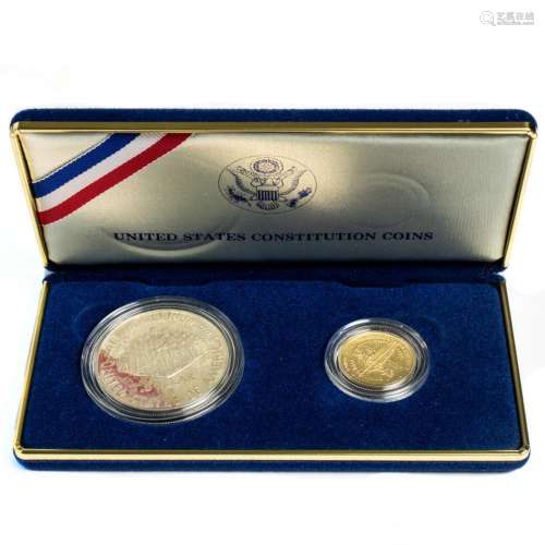 US States Constitution coin set: $5 gold and $1 silver coins