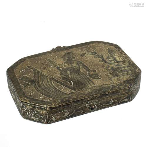 An Indian niello silver tobacco box, of rectanglar form with...