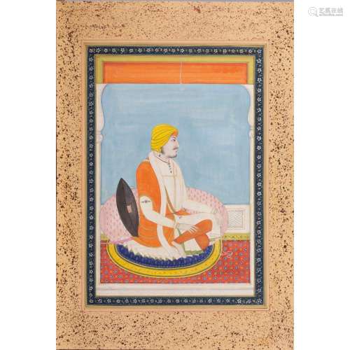 Sikh School, Miniature painting of a Prince holding a pearl ...