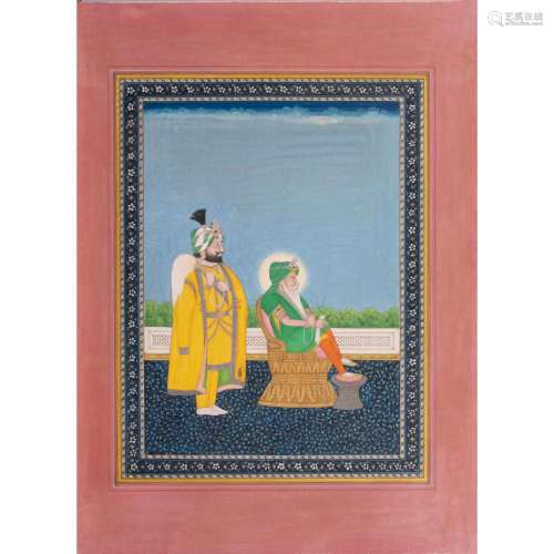 Sikh School, Miniature painting of an elder Mararaja seated ...