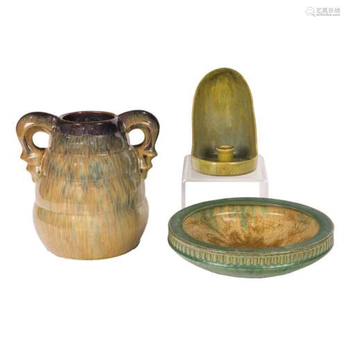 Three Fulper Arts & Crafts pottery pots: a chamber stick...