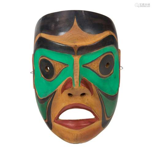 Northwest Coast Kwakiutl wood mask, unmarked, 9"h x 6