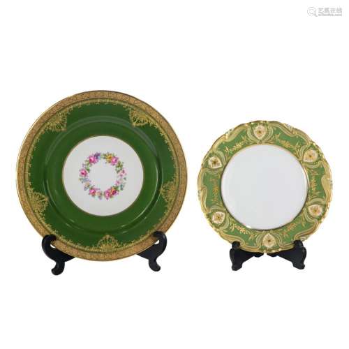 Two sets of Limoges raised gilt decorated porcelain plates w...