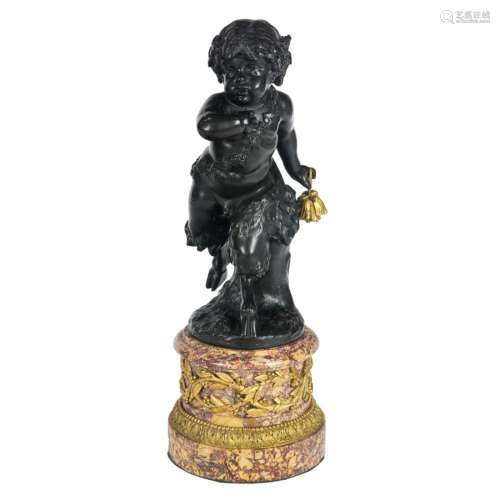 A Louis XV style patinated bronze figure of an infant satyr ...