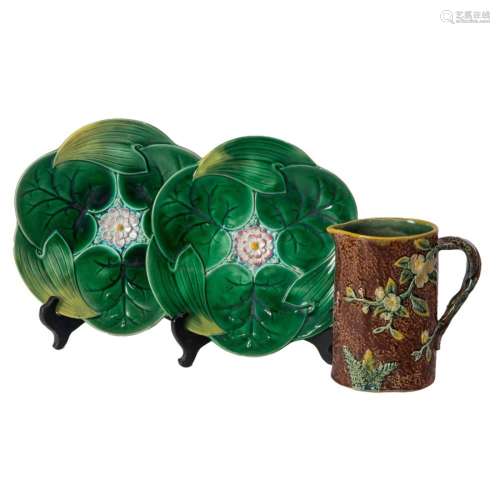 A group of three George Jones majolica table articles