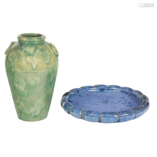 A Fulper Pottery low bowl with blue crystalline glaze