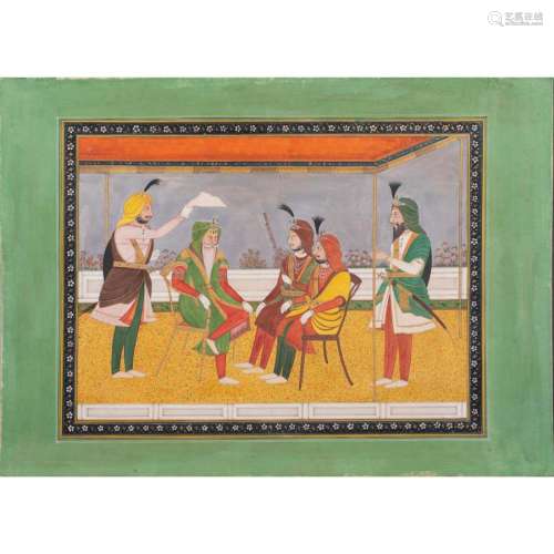 Sikh School, Miniature painting of a seated Mararaja Ranjit ...
