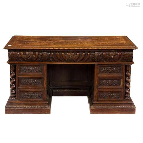 A French oak Renaissance style desk circa 1870