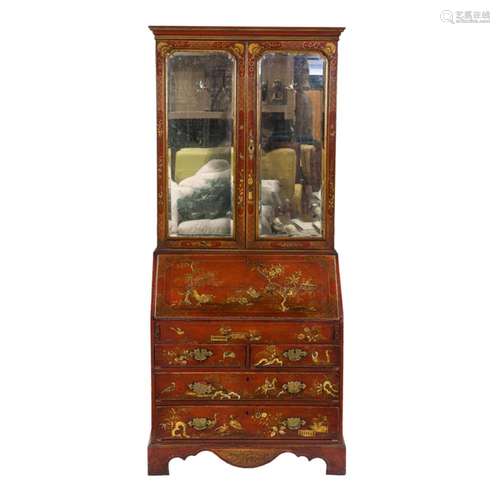 An English George III style Jappaned secretary bookcase circ...