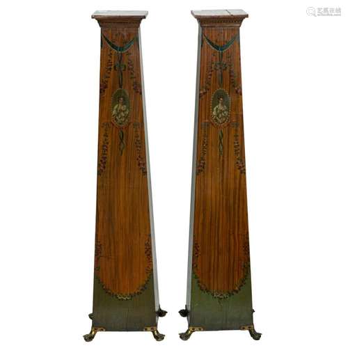 A pair of Edwardian satinwood pedestal stands, of column for...