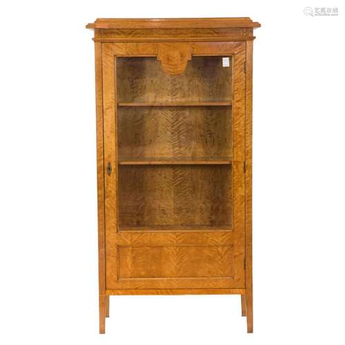 A Biedermeier style curly maple vitrine, the outset molded t...