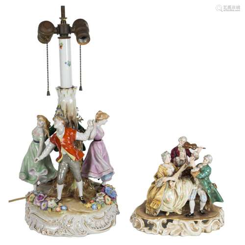 A Von Schierholz porcelain figural table lamp of dancers