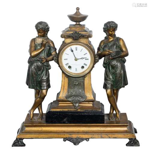 A Seth Thomas patinated and gilt metal mantel clock in the N...