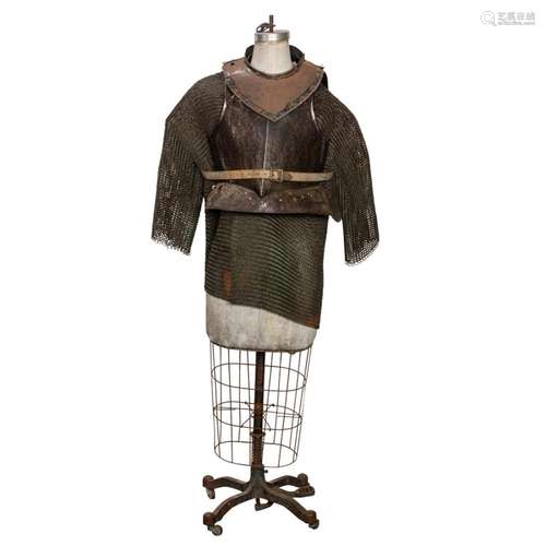 Assembled suite of armor comprising a chain mail shirt, two ...