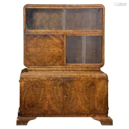 Continental Art Deco burl walnut two piece sideboard in the ...