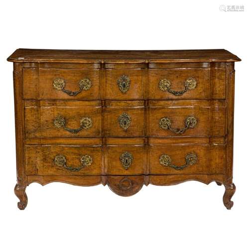 A Louis XV walnut commode en arbalete, late 18th c