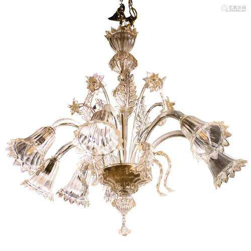 A Murano six arm chandelier