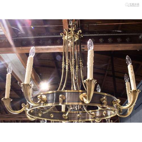 Gilt and brushed metal chandelier in the French taste