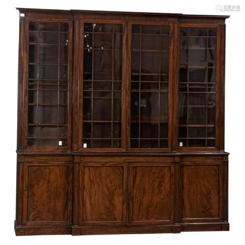 A Regency mahogany four door breakfront bookcase circa 1820