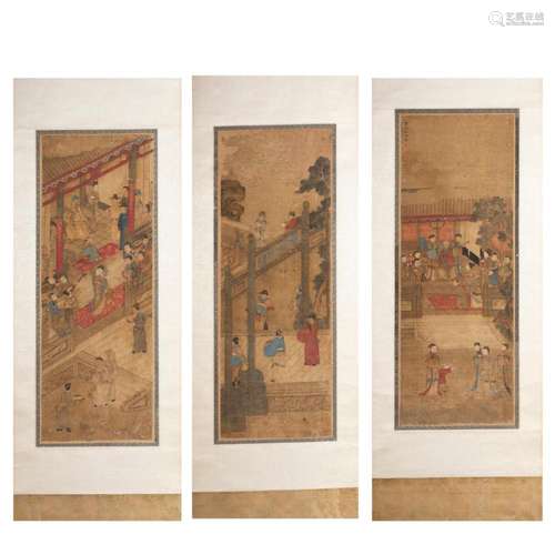 (lot of 3) Chinese watercolor hanging scrolls