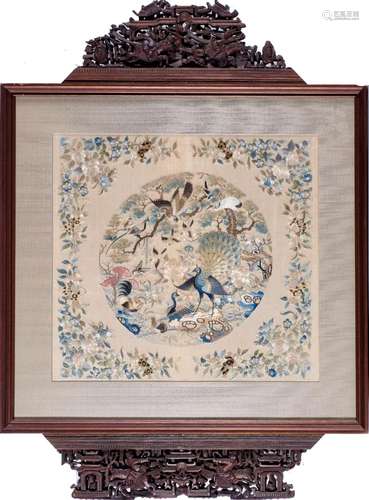 (lot of 2) Chinese embroidered 'bird' panels