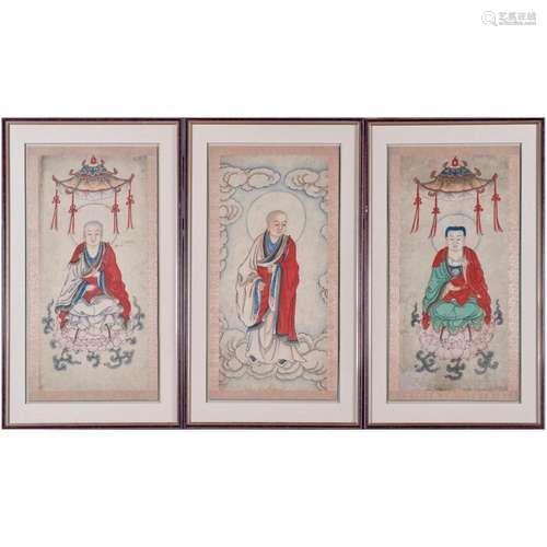 (lot of 3) Chinese Qing dynasty Buddhist paintings