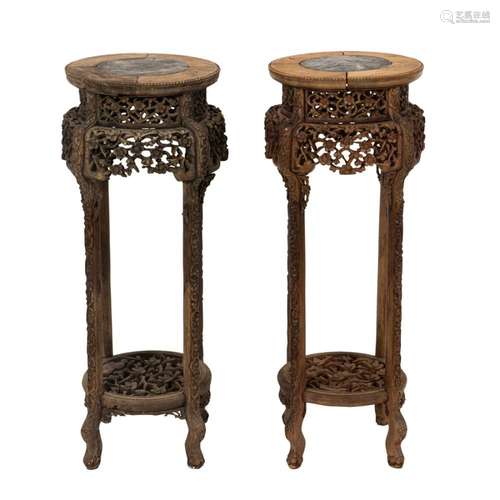 Pair of Chinese hardwood circular stands