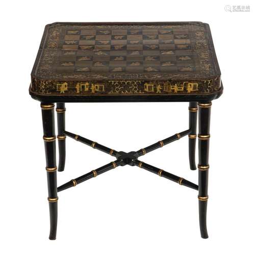 Chinese export gilt lacquered portable games table top