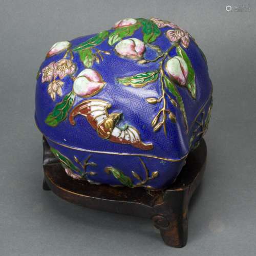 Chinese cloisonne enamel peach-form box and cover