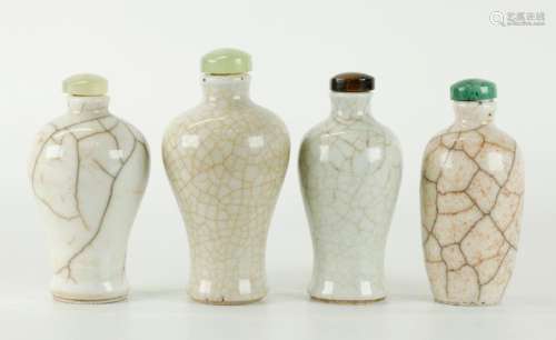 4 Chinese Qing Crackle Porcelain Snuff Bottles