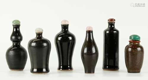 6 Chinese Qing Porcelain Snuff Bottles Black Rust