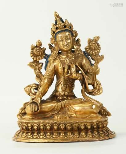 Tibetan 19th C.Gilt Bronze White Tara Lotus Throne