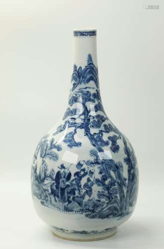 Chinese 19th C Blue White Landscape Porcelain Vase