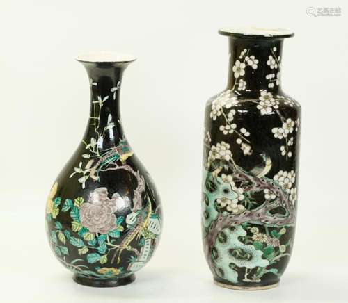 2 Chinese Famille Noire Porcelain Vases