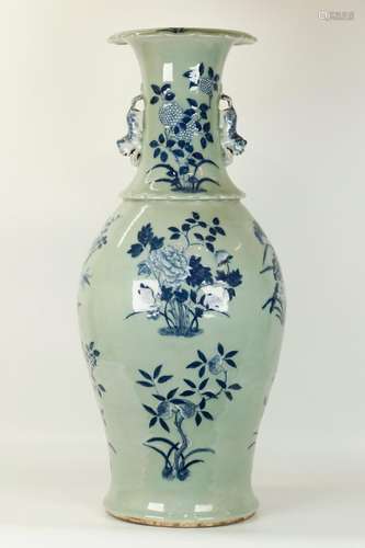 Large Chinese Blue White Celadon Porcelain Vase