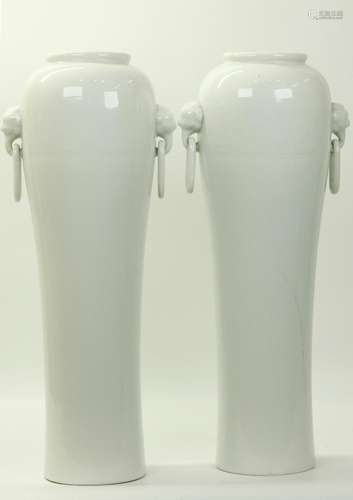 Pr Lg Chinese 19 C Blanc de Chine Porcelain Vases