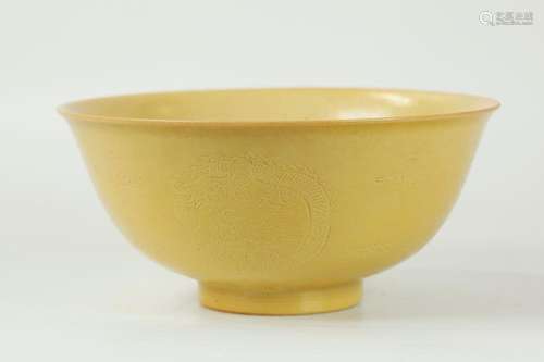 Chinese Yellow on Biscuit Porcelain Dragon Bowl