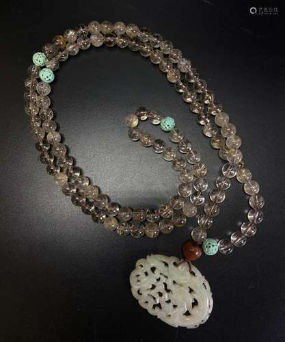 Chinese 108 Bead Crystal Turquoise Jade Rosary